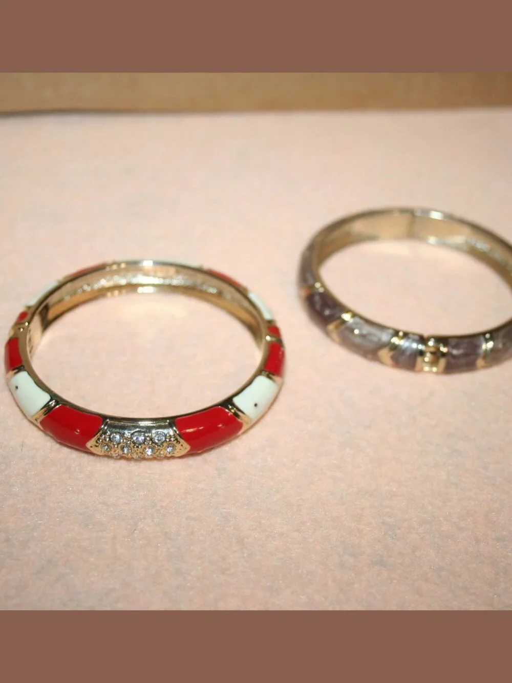 Vintage JTF Hinged Bangle Bamboo Bracelet Enamel Rhinestone COSTUMN - LOT#1